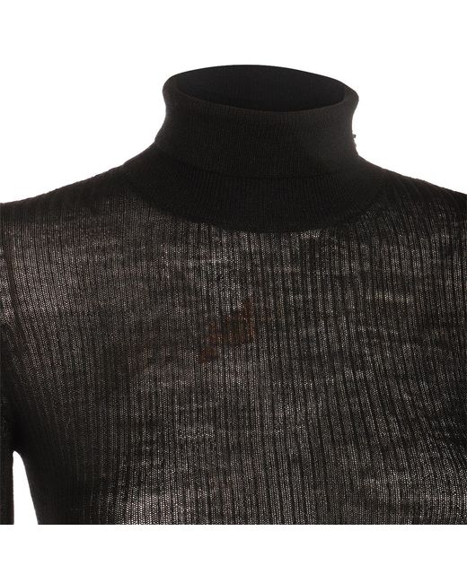 Blumarine Black Feather-Trimmed Roll Neck Jumper