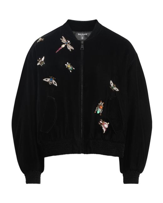 Balmain Black Embellished Bomber Jacket for men