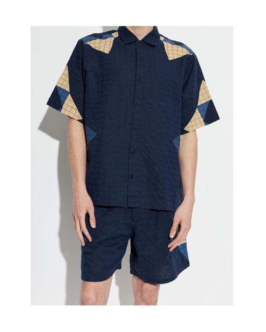 A.P.C. Blue Patchwork Short Sleeve Shirt for men
