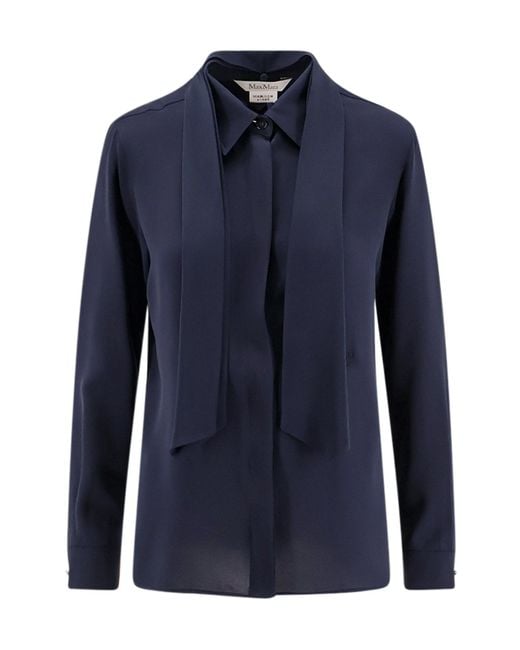 Max Mara Blue Mxmcolmo Tie Neck Blouse