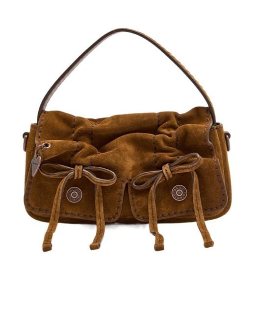 Acne Brown Multipocket Micro Suede Cross-Body Bag