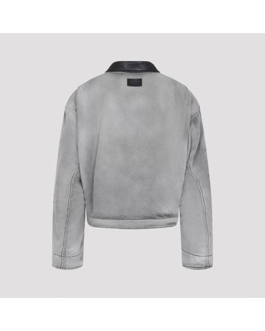 Acne Gray Zip Leather-Collar Denim Jacket for men