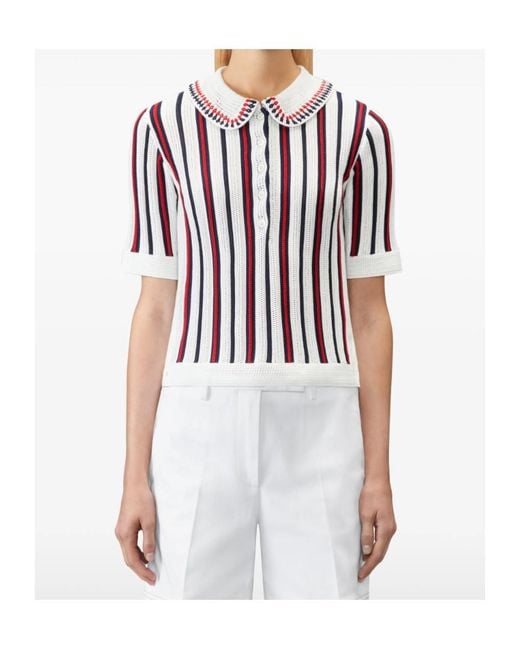 Thom Browne Multicolor Crochet Stitch Rwb Stripe Polo Shirt