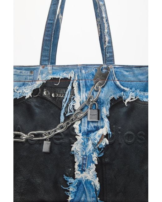 Acne Blue Denim Print Tote Bag