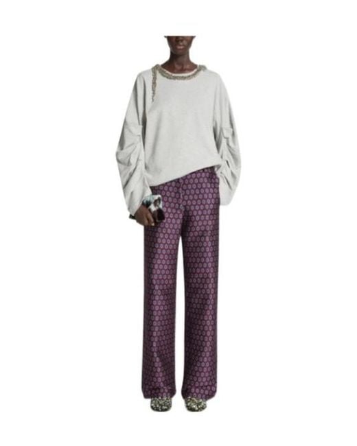 Dries Van Noten Gray Pleated Long-Sleeves T-Shirt