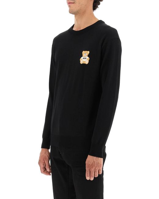 Moschino Black Teddy Bear Patch Crewneck Knitted Jumper for men