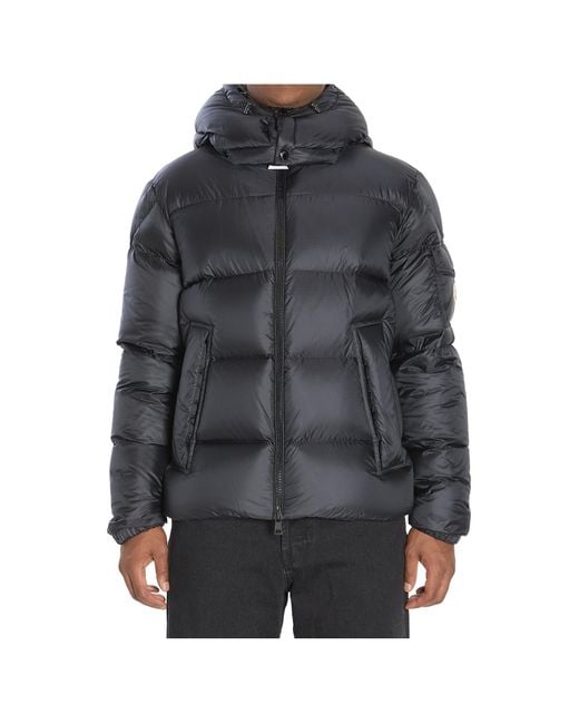 Moncler Gray Logo Patch Hooded Puffer Jacket for men