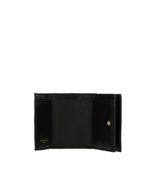 Saint Laurent Black Cassandre Logo Plaque Quilted Wallet