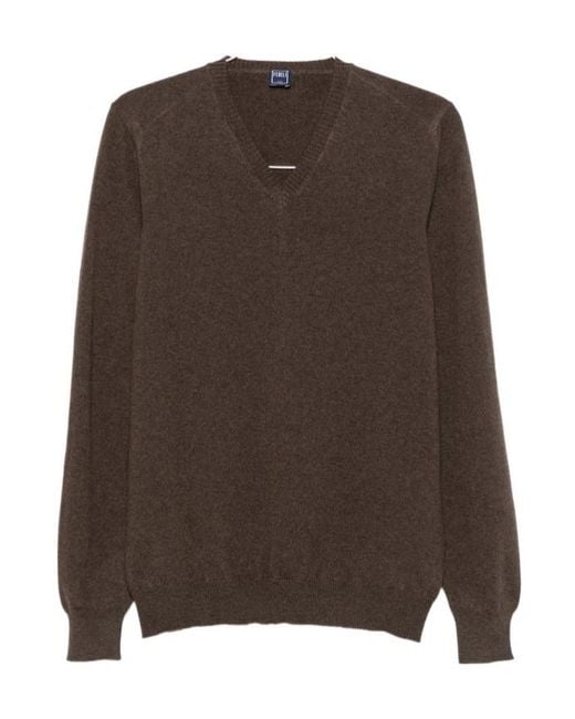 Fedeli Brown Crew-Neck Sweater for men