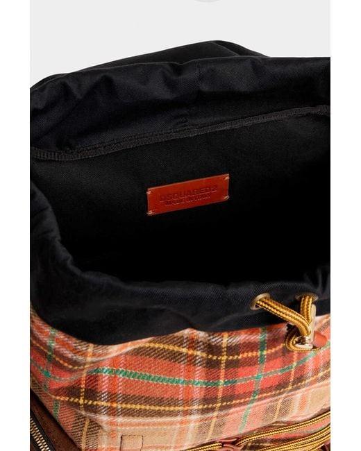 DSquared² Brown Checkered Backpack for men