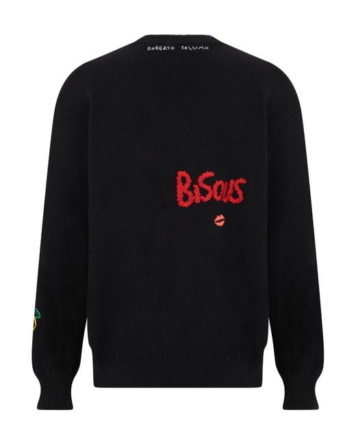 Roberto Collina Black Graphic Embroidered Knitted Sweater for men