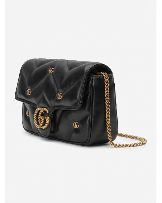 Gucci Black Gg Marmont Logo Plaque Mini Shoulder Bag