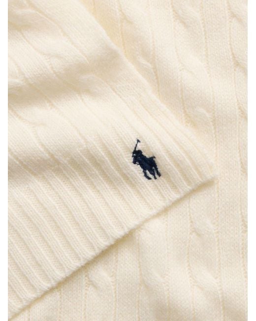 Polo Ralph Lauren White Logo Embroidered Cable Knitted Scarf