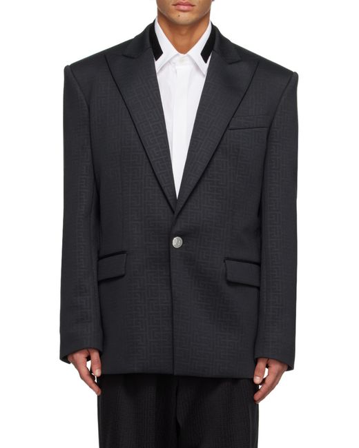 Balmain Blue Monogram Jacquard Blazer for men
