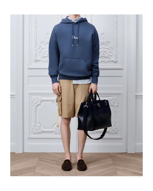 Dior Blue Homme Logo Embroidered Hoodie for men