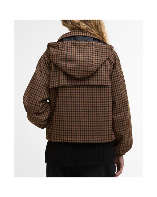 Barbour Brown Gingham Hooded Cropped Jacket