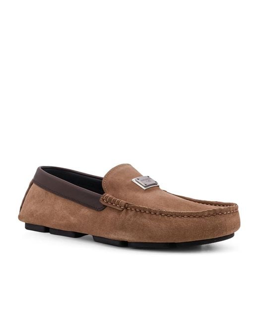 Dolce & Gabbana Brown Logo Plaque Round-Toe Loafers for men