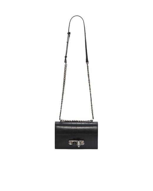 McQueen Black Jewelled Skull Embossed Shoulder Bag