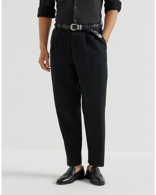 Brunello Cucinelli Black Double-Pleats Five-Pocket Trousers for men