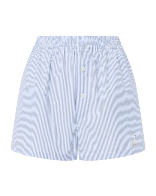 Moschino Blue Logo Embroidered Pinstriped Shorts for men