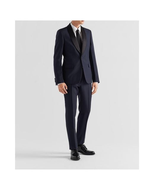 Prada Blue Single-Breasted Wool And Mohair Tuxedo for men
