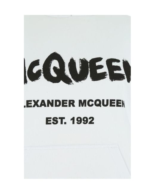 McQueen White Logo-Print Drawstring Hoodie