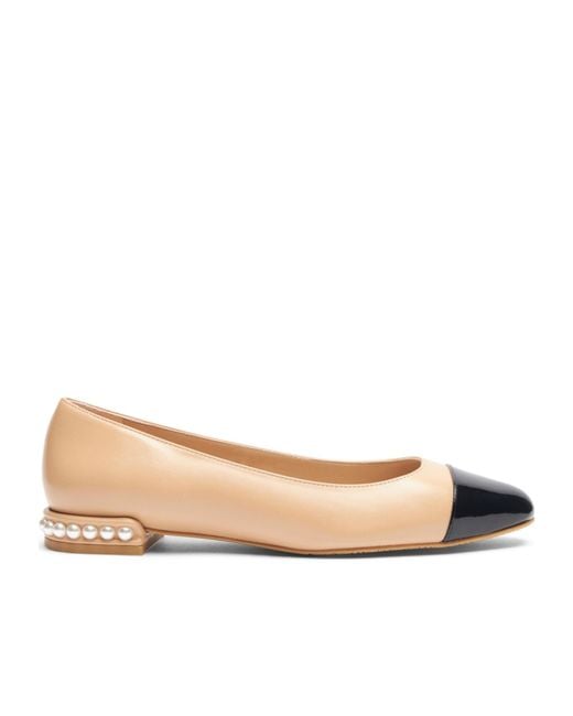 Stuart Weitzman Natural Pearl Flat Leather Ballerina Shoes