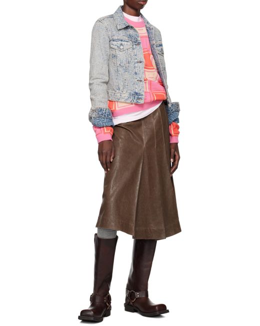 Acne Gray Monogram Jacquard Cropped Denim Jacket