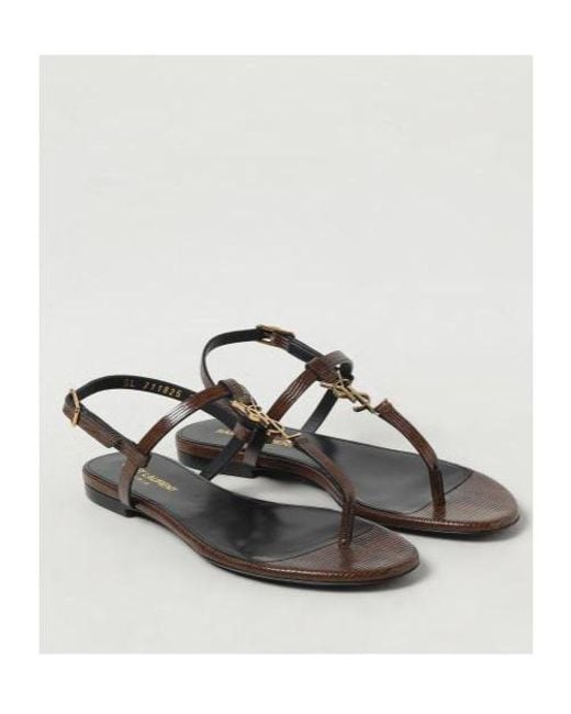 Saint Laurent Brown Logo Plaque Open-Toe Sandals
