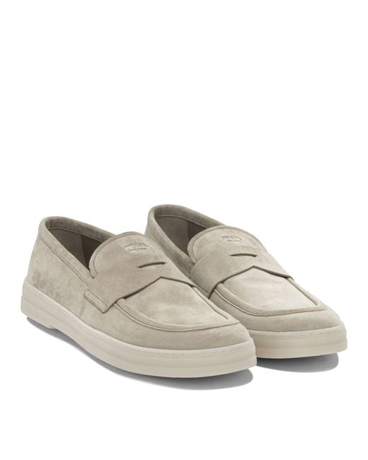 Prada Gray Logo-Detailed Slip-On Loafers for men