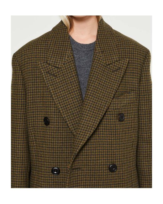 Acne Green Double Breasted Logo Patch Coat