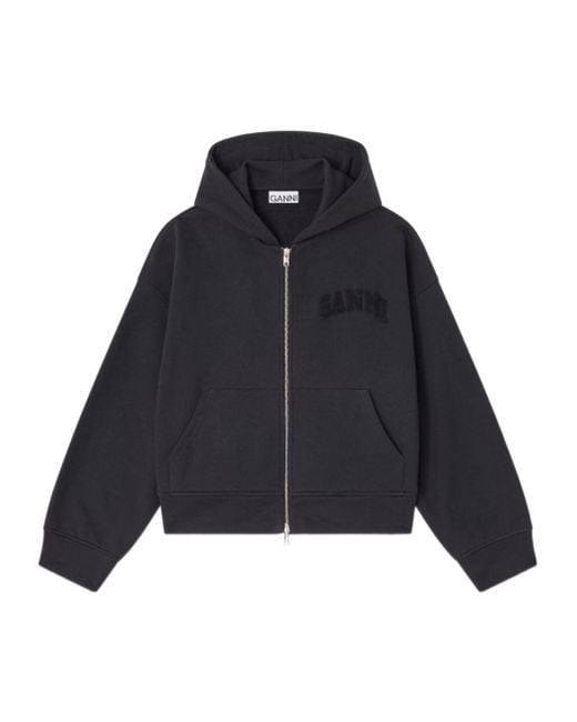 Ganni Blue Zipped Long Sleeved Hoodie