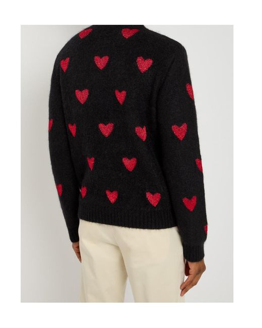 Valentino Black Heart-Shaped Inlaid Metallic Brushed Knit Pullover for men
