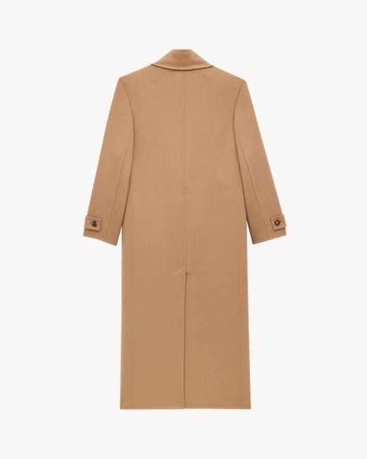 Saint Laurent Natural Double-Breasted Long Coat