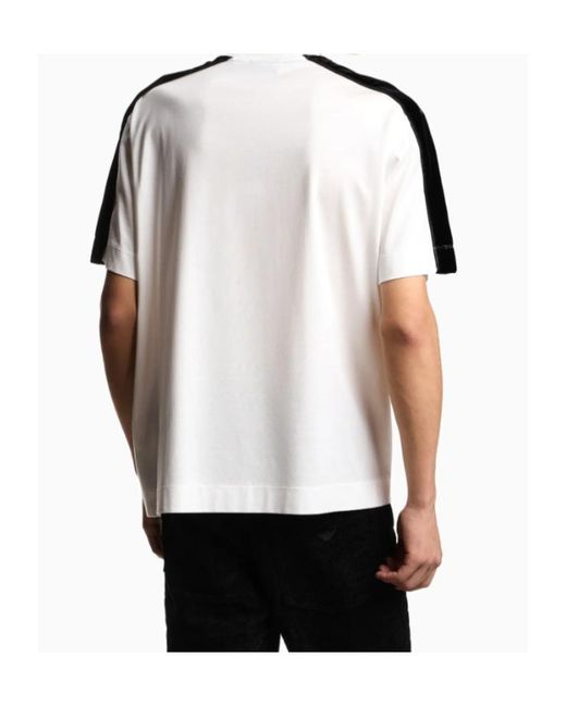 Emporio Armani White Velvet Panel Crewneck T-Shirt for men
