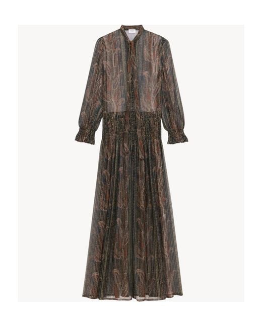 Saint Laurent Multicolor Lavallière Gathered Long-Sleeved Dress