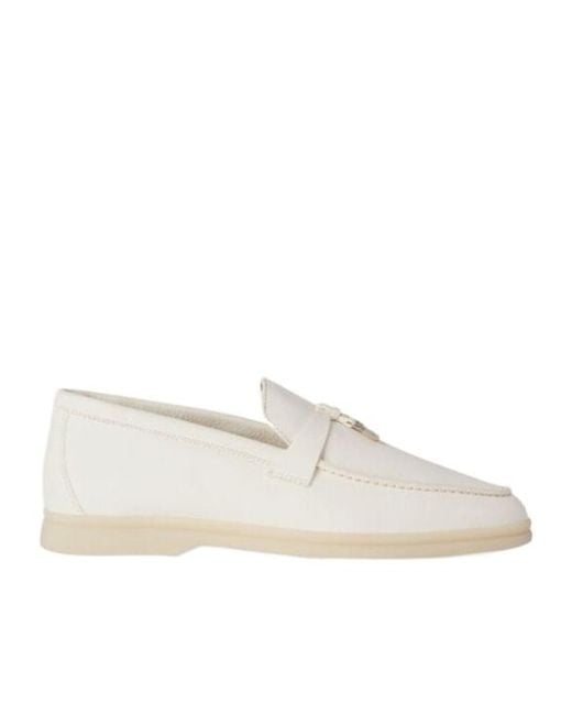 Loro Piana White Summer Charms Walk Round-Headed Stitching Loafers