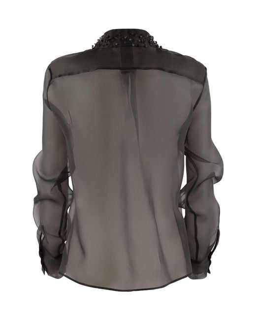 Fabiana Filippi Gray Bead Embellished Semi-Sheer Shirt