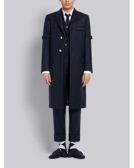 Thom Browne Blue Ground Chalk-Stripe Flannel Trousers for men