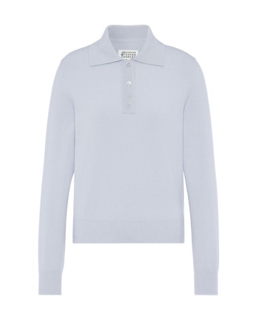 Maison Margiela White Polo Knitted Top