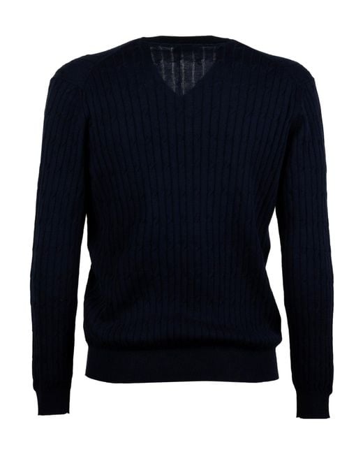 Peserico Blue Cable Knit V-Neck Sweater for men