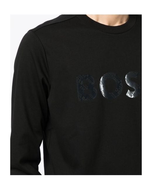 Boss Black Logo-Patch Long-Sleeved Cotton Sweatshirt for men