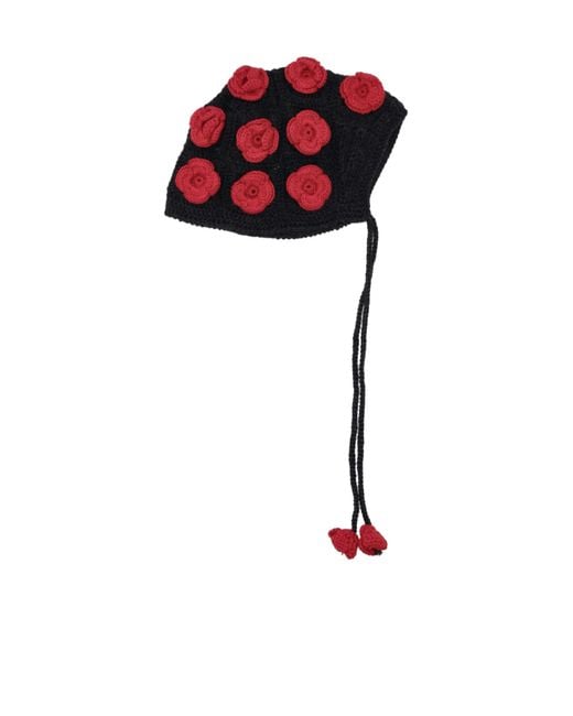 Alanui Red Grunge Roses Bonnet Hat