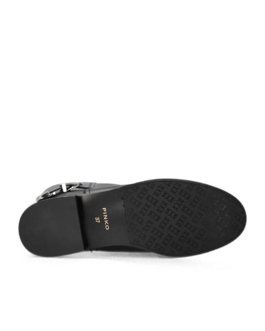 Pinko Black Buckle-Detail Leather Boots