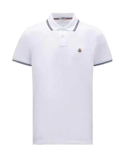 Moncler White Logo Patch Short-Sleeved Polo Shirt for men