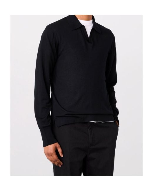 Officine Generale Black Officine Générale Simone Knitted Polo Shirt for men