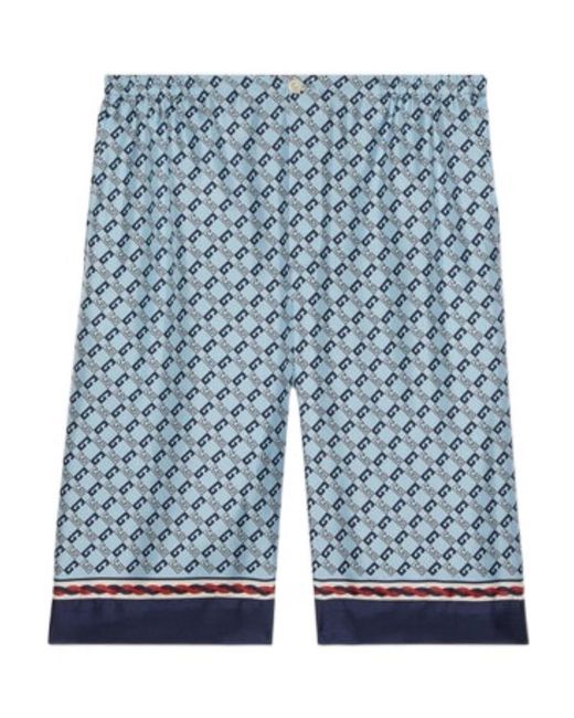 Gucci Blue Geometric Square G Printed Silk Shorts for men