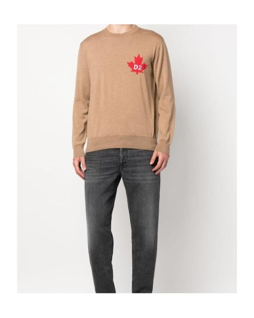 DSquared² Pink Fine-Knit Crew-Neck Jumper for men