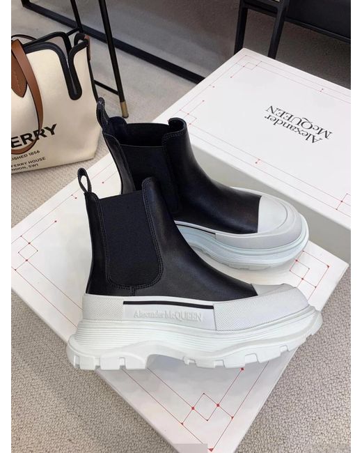 McQueen Black Tread Slick Chelsea Boots