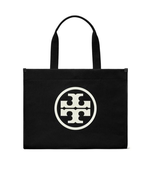 Tory Burch Black Ella Double T Logo Detailed Tote Bag
